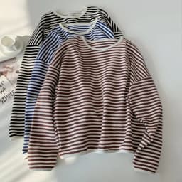 2023 spring and autumn new Korean version casual lazy style pullover striped sweater women's loose top coat