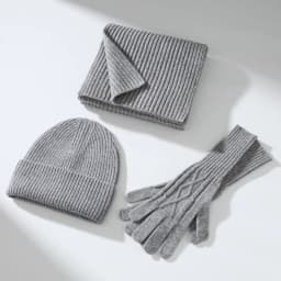 Wool Beanie Scarf And Glove Sets Knit Ribbed Three Piece Set Winter Accessories