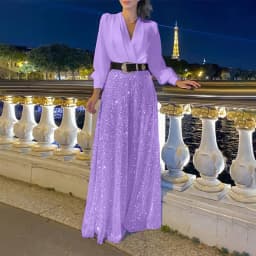 jumpsuit Women Spring Autumn, High-end V-neck Long Sleeved Shirt, Elegant Temperament, Cinched Waist, Sequins, French Wide Legs