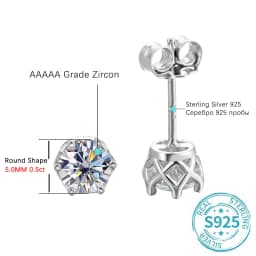 DOTEFFIL 0.5-1 Carat D Color Moissanite Stud Earrings For Women Top Quality 100% 925 Sterling Silver Sparkling Wedding Jewelry