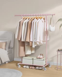 SONGMICS Clothes Rack on Wheels, Heavy Duty Clothes Rail, with Extendable Hanging Rail, 90 kg Load Capacity, Portable