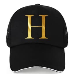 1pc AmaBe Hip-Hop Baseball Cap with Golden Letter Print, Adjustable Hook & Loop Closure, Breathable Mesh Back, Lightweight Stret