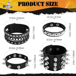 4Pcs Punk Leather Bracelet Set Spiked Studded Chain Rivets Black Cuff Adjustable Gothic Rock Biker Wristband Jewelry Men & Women