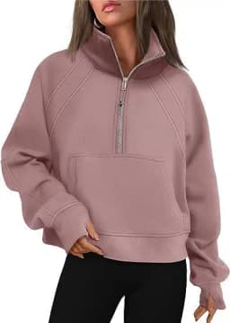 Women's Autumn/Winter Half-Zip Stand Collar Sweatshirt Casual Versatile Long Sleeve Hoodies Pullover