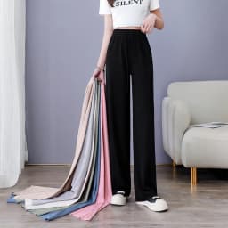 Women Long Pants Spring Summer Straight Long Elastic Waist Wide Leg women long trousers Casual Soft Knitted Pants