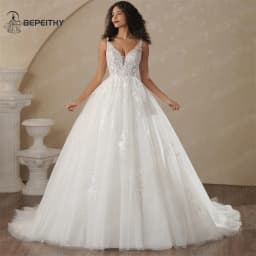 Customized BEPEITHY V Neck A Line Wedding Dresses 2025 Sleeveless Vestidos De Novias Bride Lace Bridal Gown Vintage Boho Robes