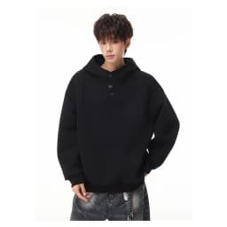 Autumn Winter New Button Half High Neck Hoodie for Men Korean Fashion Harajuku Simple Solid Men's Casual Loose Hooded Sweatshirt