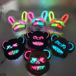 Hot Bloody Rabbit Bear Luminous LED Mask Halloween Horror Bunny Mask Carnival Party Props Cosplay Dress Up Headgear