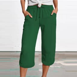 Women 3/4 Muslin Trouser Lightweight Linen Pants With Pockets Causal Loose Capri Trousers Elastic Comfortable Fabric Bottom