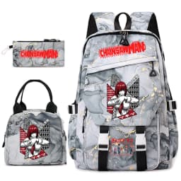 Chainsaw Man Anime Print Student Backpack Set for Girls with Lunch Bag Pencil Case School Daily Use