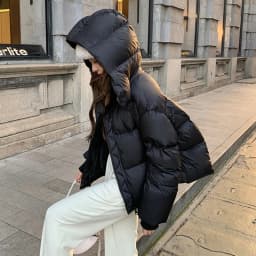 Windproof Zipper Up Stand Collar Puff Parkas Women Thicken Warm Hooded Down Cotton Coats Woman Korean Long Sleeve Short Parkas