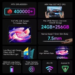 BMAX I12 Power Tablet 11.4" 2.4K IPS 90Hz Display MediaTek Helio G99 8-core 24(8GB+16GB) RAM 256GB ROM 8000mAh Type-C Android 15 Tablets 4G LTE GPS WiFi Support Dual SIM