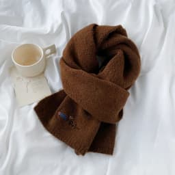 Fresh and Sweet New Winter Knit Wool Small Scarf for Women High - end Dog Embroidery Japanese - Korean Simple Matching