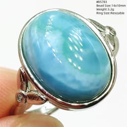 Natural Blue Larimar Oval Adjustable Ring Jewelry Water Pattern Real Larimar For Women Men Healing Fashion Stone AAAAAA
