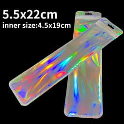 50pcs Long Iridescent Ziplock Bag Transparent Laser Plastic Seal Bags for DIY Jewelry Display Handicrafts Nail Eyelash Packaging