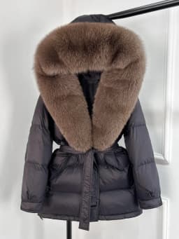 Lagabogy 2025 Thick Warm Mid-Long Puffer Coat Real Fox Fur Collar White Duck Down Coat Female Loose Warm Hooded Parkas With Belt