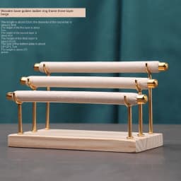 Solid Wood Base Multi-Layer Ring Display Rack with Removable Metal Sponge Stick Ring Holder for Jewelry Storage Organization