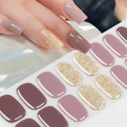 16Tips Solid Color & Glitter Semi Cured Gel Nail Strips Self-Adhesive Baking Free Elegant Gel Nail Sticker Full Coverage Decals