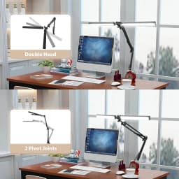 Double Head Led Desk Lamp, Eye-Caring Desk Light with Clamp, Adjustable Flexible Goose-NeckTask Lamp for Home Office Study