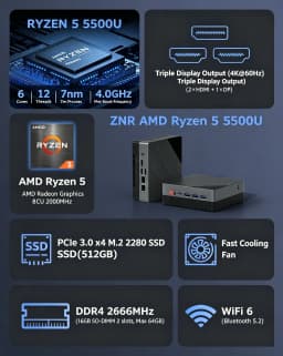 TexHoo AMD Ryzen 5 5500U Mini PC Dual Gigabit LAN Firewall Router Mini Desktop Computer M.2 2280 NVMe DDR4 DP HDMI*2 Win11 WIFI6