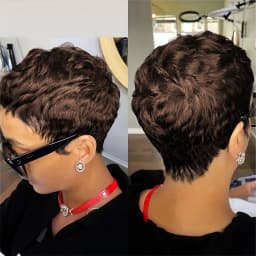 6inch Short Pixie Cut Straight Wig Human Hair for Women Machine Made with Pre-Styled Bangs Tangle-Free Natural Hairline
