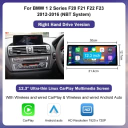 12.3inch Ultra Thin Screen For BMW 1/2/3/4 Series F20 F21 F22 F23 F30 F31 F33 F36 CIC/NBT/EVO Wireless CarPlay Multimedia Radio