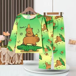 2PC/Set Boys Pajamas Sets Kids Pjs Toddler 3 to 4 5 6 7 8 9 10 11 12 Years Long Sleeve Capybara Funny Pijamas Children Clothing