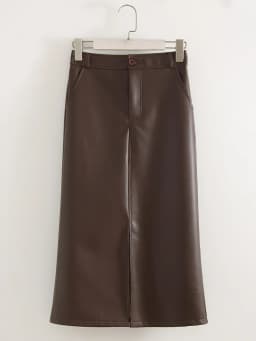Long Leather Skirts For Women Brown High Quality PU Midi Bodycon Skirt Front Split High Waist Women's Leather Skirt Black Midi