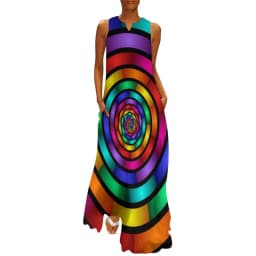 Retro Psychedelic Op Art Dress Black White Circles Night Club Maxi Dress Street Wear Bohemia Long Dresses Summer V Neck Vestidos