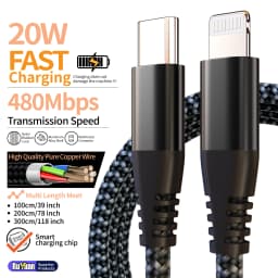 MFI Certified Fast Charging USB-C to Lightning Data Cable, 20W Nylon Braided Cable for iPhone 14, 14 Pro, 14 Plus, 13, 12, 11