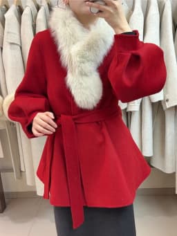 OFTBUY Women's Short Wool Coat Real Fox Fur Collar Belted Waist Woolen Clothing Winter Warm Luxury Slim Solid Color Outerwear