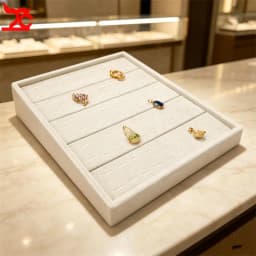 Soft Beige Velvet Jewelry Display Rack Multi-Slot Necklace Ring Earring Storage Tray Desktop Decoration Jewelry Organizer Holder