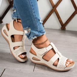 Thick-soled plus-size women's sandals 2026 new solid color cross-stitched wedge beach women's slippers