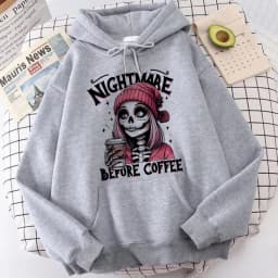 Slogan Nightmare Before Coffe Graphic Sweatshirt Unisex Fall Winter Hoody Y2k Clothing Women's Skeleton Halloween Pocket Hoodies