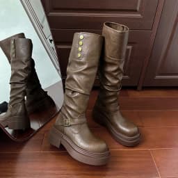 Autumn Winter Platform Thick Bottom Women Long Boots Fashion Slip On Shoes Vintage Ladies Knight Botas