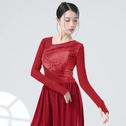 UMI MAO Chinese Style Pants Patchwork Ink Water Yarn Diagonal Collar Design, Long Sleeved Modern Dance Body Shape Clothing