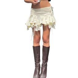 Meihuida Women Gothic Punk Irregular Skirts Solid Color Drawstring Tie-Up Ruched Ruffles Mini Skirt Summer Fashion Short Skirts