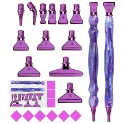 5D Diamond Painting Tool Crystal Point Drills Pen With Purple Metal Point Drill Heads Multi Placer Pen Tip And Clay Accessories