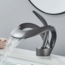 Rozin Luxury Black Basin Faucet Grey Bathroom Waterfall Mixer Tap Brass Deck Mount Modern Style Hot Cold Water Sink Mixer Crane