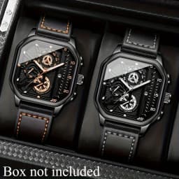 2-Piece Luxury Men's Leather Strap Quartz Watch Set with Calendar - Perfect Gift for School, Graduation, Men Gift