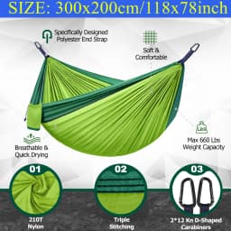 Outdoor Camping Hammock, Single & Double Person Heavy Duty Hammock with Carrying Bag and Tree Straps for Picnic Beach Travel