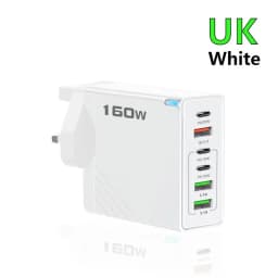 Black 160W 6 Port Fast Wall Charger UK Plug 3PD 3USB QC3.0 Multi Port Travel Charge For iphone samsung Tablet Laptop Smartphones