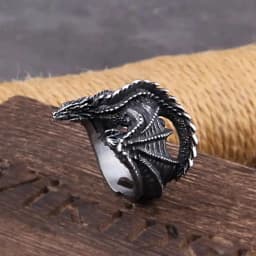 Viking Style Stainless Steel Huge Dragon Ring for Men Male Fashion Jewelry as gift with wooden box
