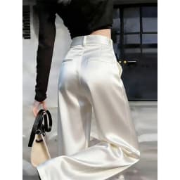 Women Solid Color Acetate Satin Wide Leg Pantalons Korean Lady Fashion Casual Trousers Summer Femme High Waist Straight Leg Pant