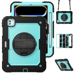 for iPad Pro11 M4 A2836 2024 , Military Grade Shockproof Protector Silicone Cover Pencil Holder+Handle Shoulder Strap
