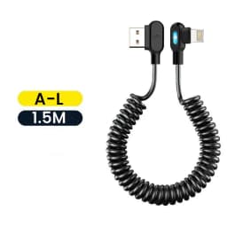 Dual Elbow Type C Cable 6A Fast Charge Short Spring Data Cable For Samsung Xiaomi Retractable USB To Lightning Cable For iPhone