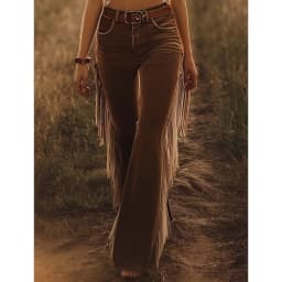2026 Fashion Commuting Solid Color Pants Women's Spring Elegant Slim Tassel Deer Velvet Flared Trousers Retro Versatile Pants