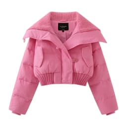 Chic Design Cropped Jacket Winter Short Puffer Jacket Women Clothing Down Cotton Coats Warm Knit Big Collar Coat Bread Jackets