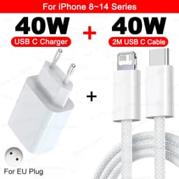 Original 40W USB Type C PD Charger Fast Charging Cable For iPhone 17 16 15 14 13 12 11 Pro Max 8 Plus XS X XR Phone Accessories