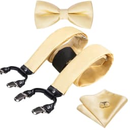 Silver Gold Red Black White Green Blue Pink Silk Mens Suspender Adjustable 6 Clips Braces Bowtie Hanky Cufflinks Set Barry.Wang